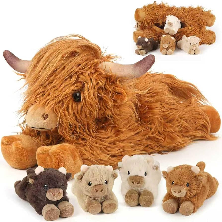 5PC Highland Cow Stuffed Animals with Babies Inside, 1 Mommy Highland Cow Plush & 4 Surprise Babi... | Amazon (US)