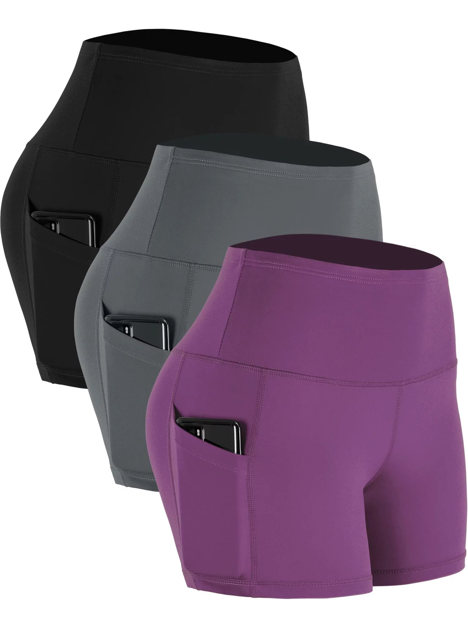 NELEUS Womens 4" High Waist Athletic Running Shorts for Yoga with Pockets,Black+Gray+Purple,US Si... | Walmart (US)