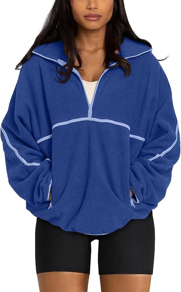 LASLULU Womens Half Zip Pullover Sweatshirt Sherpa Fleece Jacket Oversized Sweatshirts Warm Fuzzy... | Amazon (US)