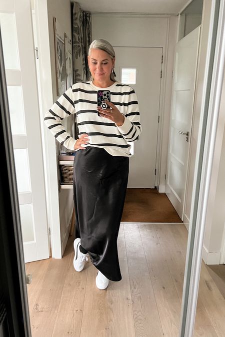 Working from home in my new favorite LTS striped sweatshirt paired with a black satin maxi skirt from H&M. Black frill socks and Puma sneakers complete this simple look. 



#LTKmidsize #LTKstyletip #LTKover40