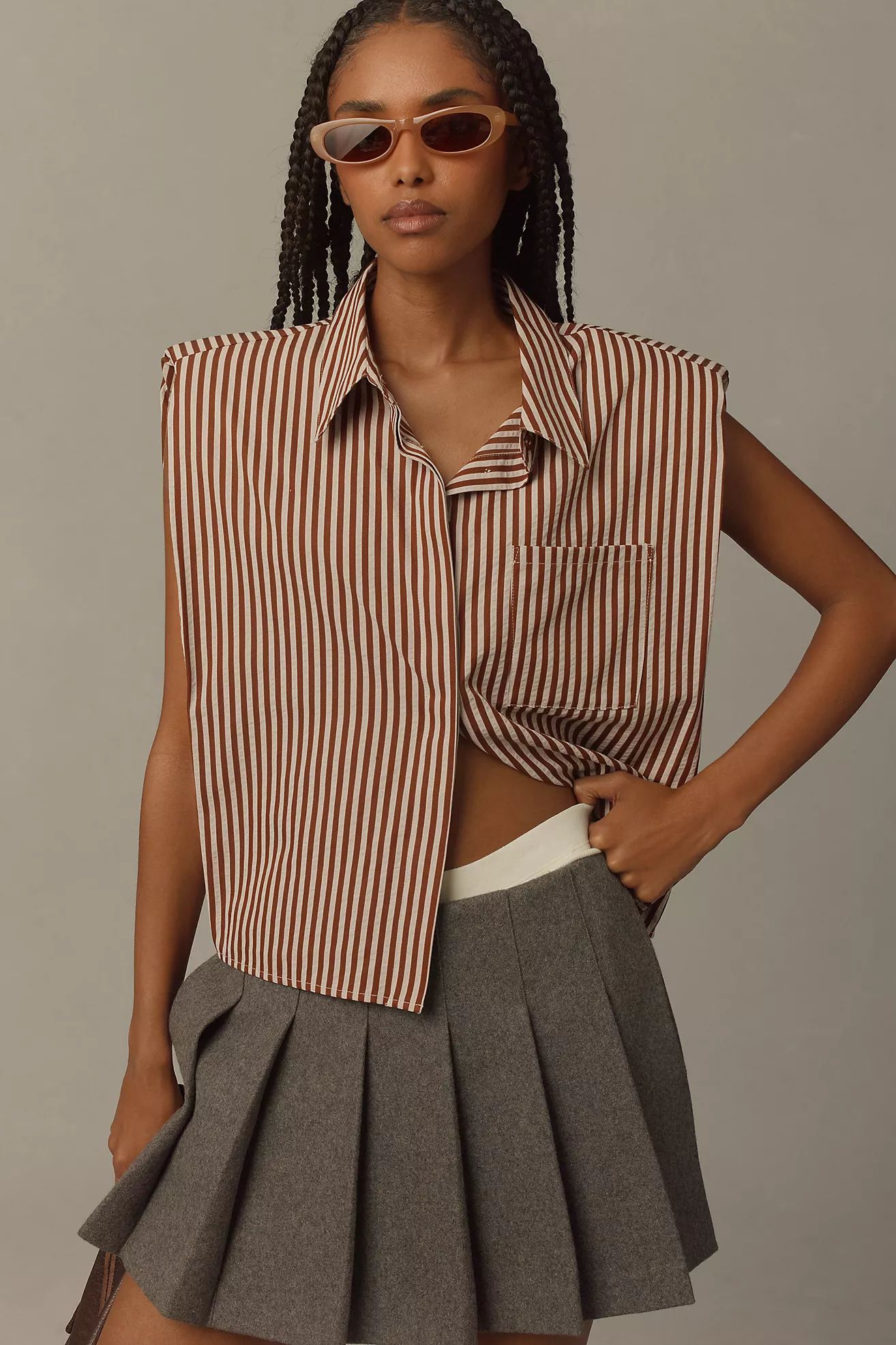 ASTR The Label Elswyth Padded-Shoulder Shirt | Anthropologie (US)