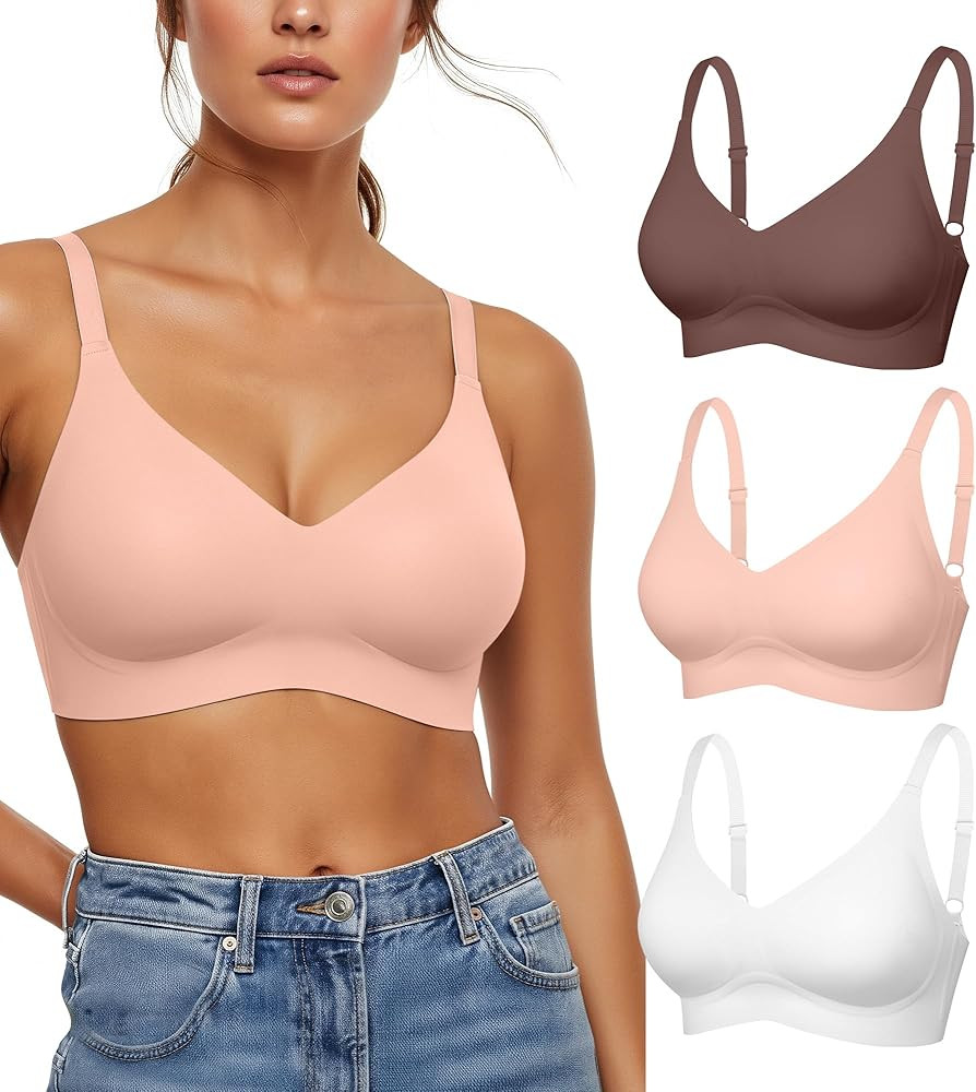 Womens Seamless Bras No Underwire Push Up Bras Scalloped V Neck Padded Bra Wireless Bralette Basi... | Amazon (US)