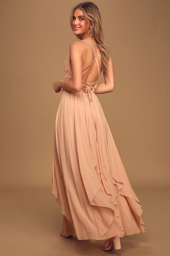 Yours Truly Blush Pleated Lace-Up Backless Maxi Dress | Lulus (US)