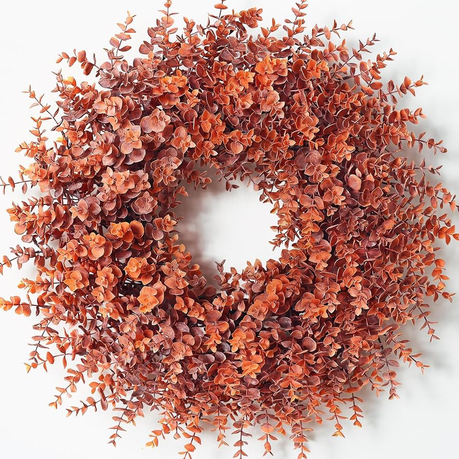 26" Artificial Fall Eucalyptus Wreath for Front Door Decoration (Orange) | Amazon (US)