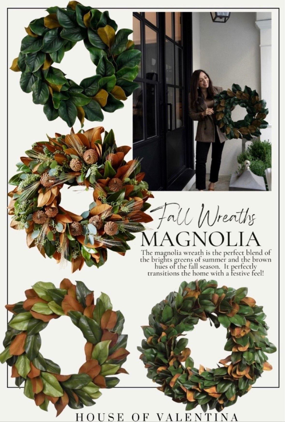 Fall Wreaths : MAGNOLIA  
The magnolia wreath is the perfect blend of the brights greens of summer and the brown hues of the fall season.  It perfectly transitions the home with a festive feel!

#LTKSeasonal #LTKhome #LTKstyletip

#LTKstorytime #LTKSeasonal #LTKHome