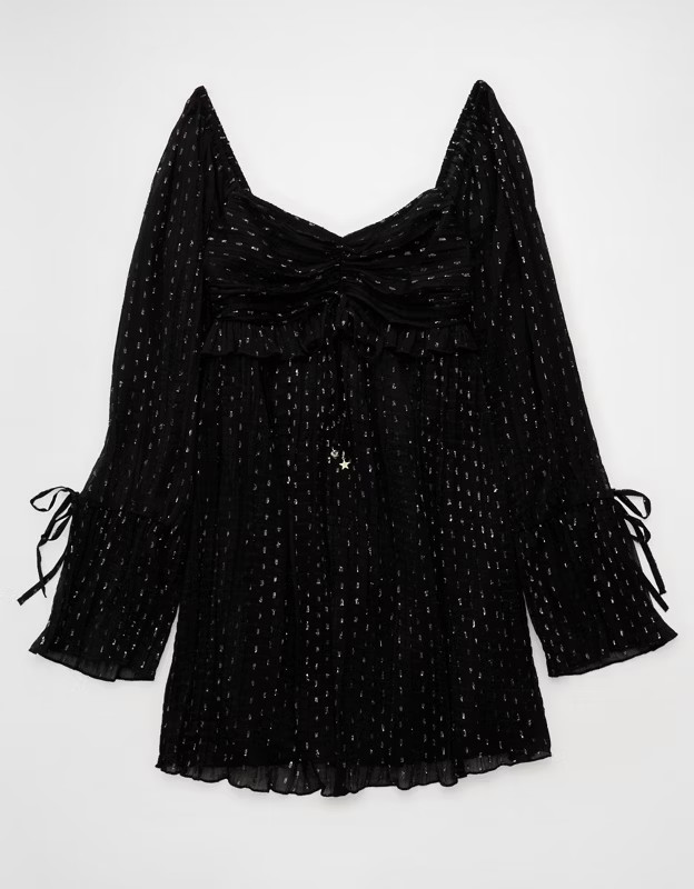 AE Long Sleeve Babydoll Mini Dress | American Eagle Outfitters (US & CA)
