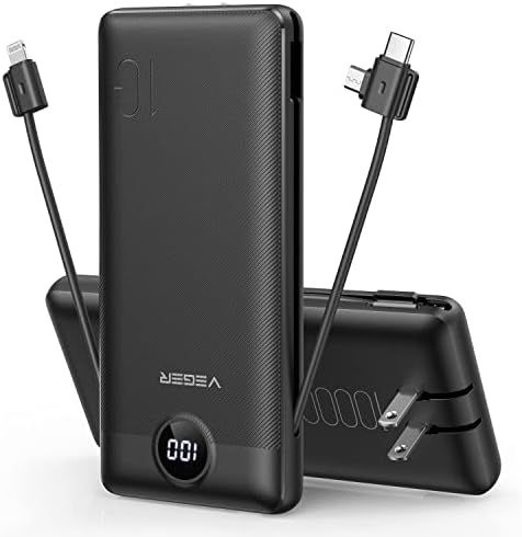 VEGER Portable Charger for iPhone Built in Cables Fast Charging USB C Slim 10000 Power Bank, Wall... | Amazon (US)