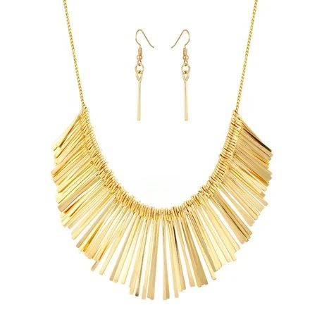 TAZZA WOMEN'S GOLD-TONE MATEL FRINGE TASSEL EARRINGS AND STATEMENT NECKLACE SET | Walmart (US)