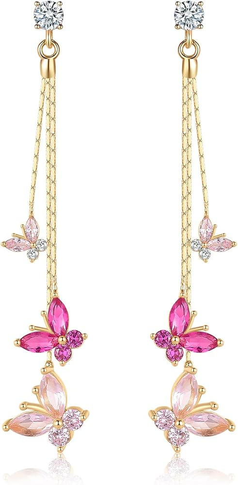 LOVE&CLOVER Butterfly Earrings for Women Girls Dangle Drop Earrings Silver 925 Hypoallergenic Pin... | Amazon (US)