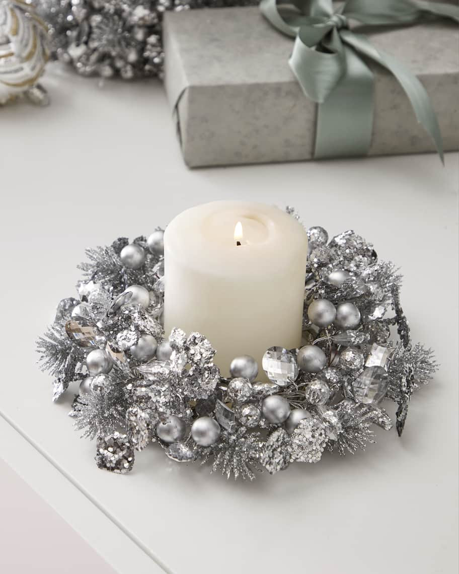 Salzburg Creations 4" Winter Diamonds Candle Ring Holiday Wreath | Neiman Marcus