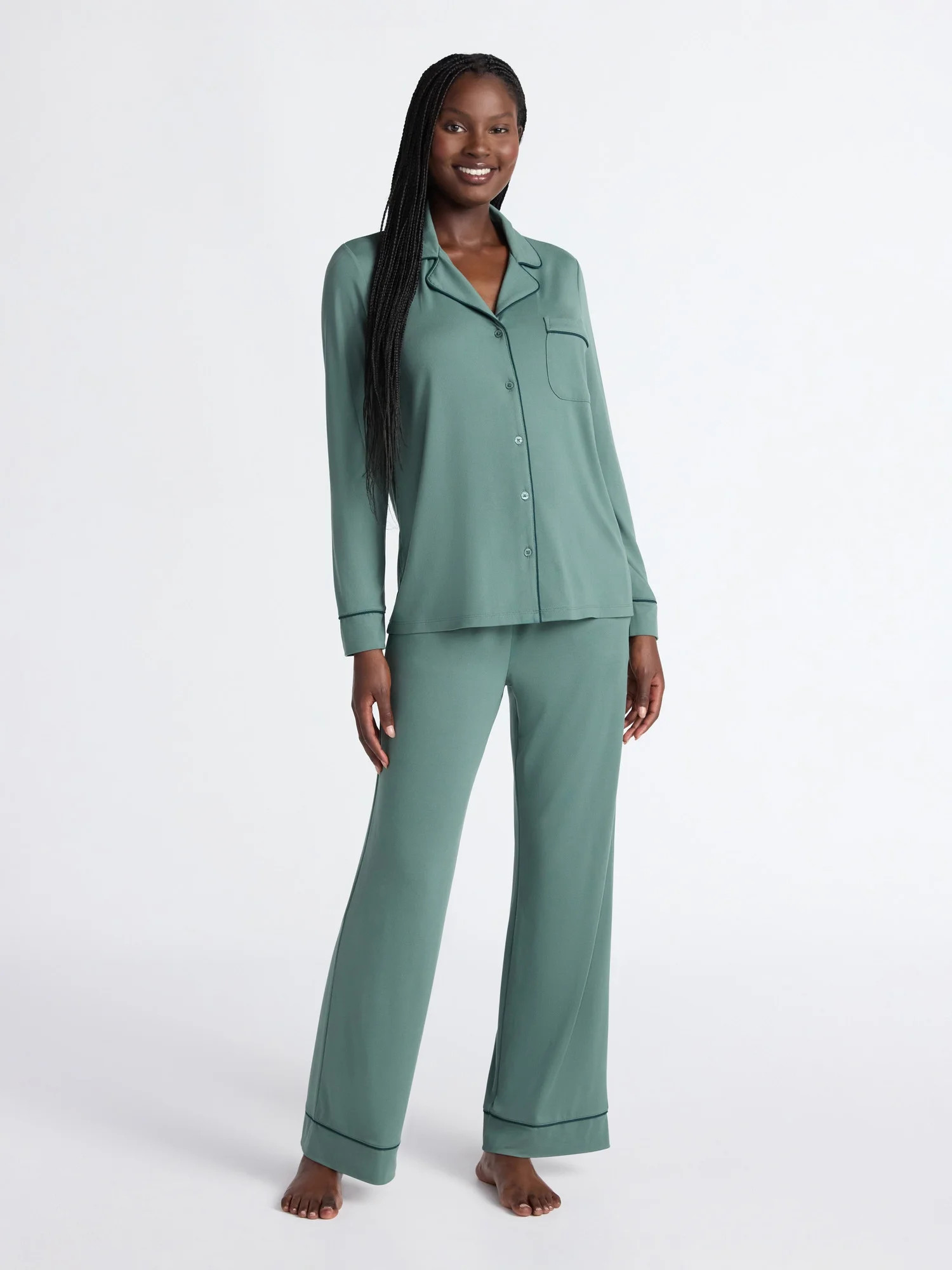 Joyspun Women’s Dreamy Soft Collection Long Sleeve Top and Pants Pajama Set, Sizes XS-4X | Walmart (US)