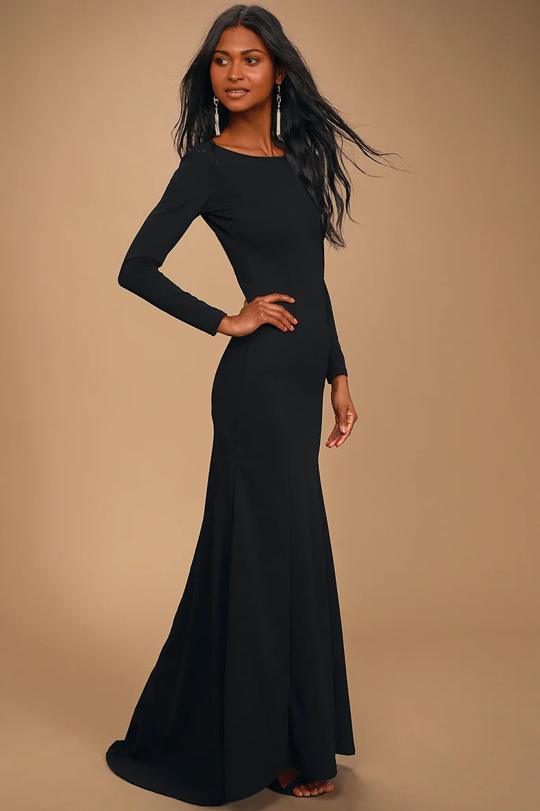 Wait For Me Black Long Sleeve Maxi Dress | Lulus