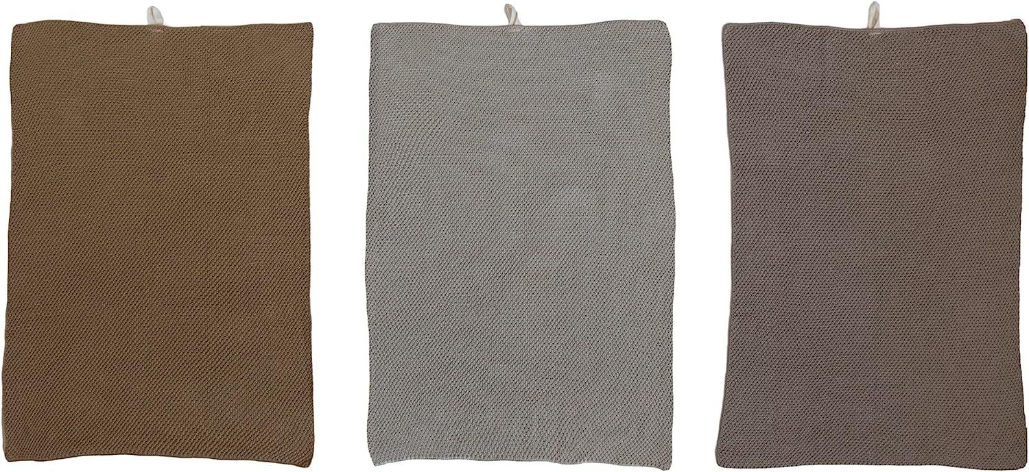 Creative Co-Op Cotton Knit, 3 Colors Tea Towels, 28" L x 18" W x 0" H, Brown | Amazon (US)