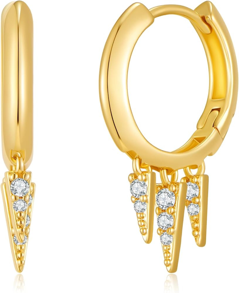 Gold Huggie Hoop Earrings for Women 14K Gold Plated Dainty Spike Drop Earrings CZ Small Minimalis... | Amazon (US)