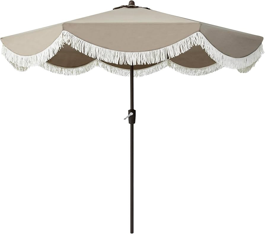 Tempera 9ft Auto Tilt Scalloped Patio Umbrellas with Fringe, Outdoor Table Umbrellas with Fade Re... | Amazon (US)