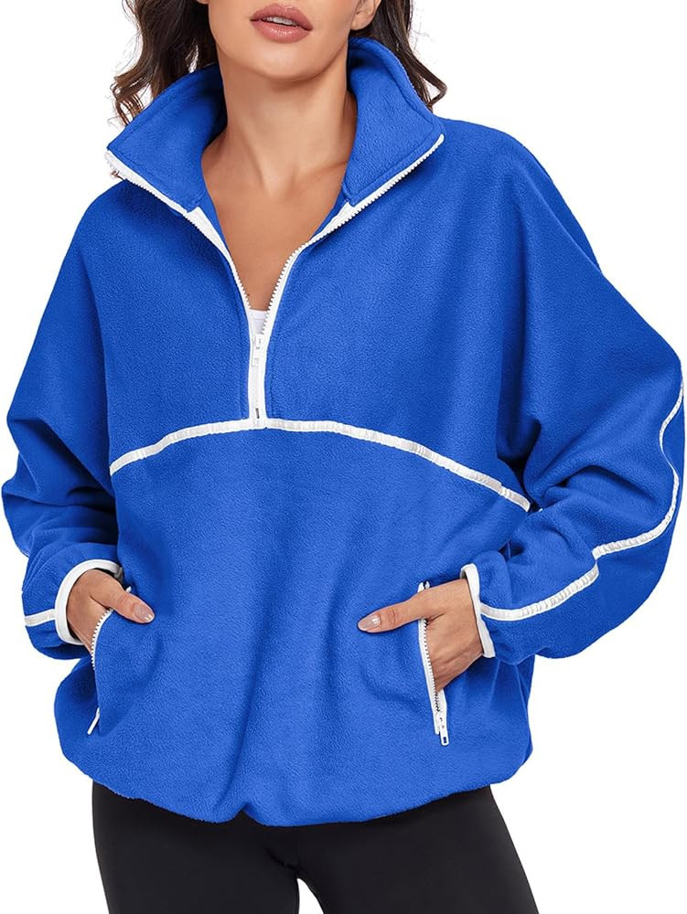 Women's Half Zip Fuzzy Fleece Pullover Oversized Sherpa Sweatshirt Long Sleeve Soft Sweater Jacke... | Amazon (US)