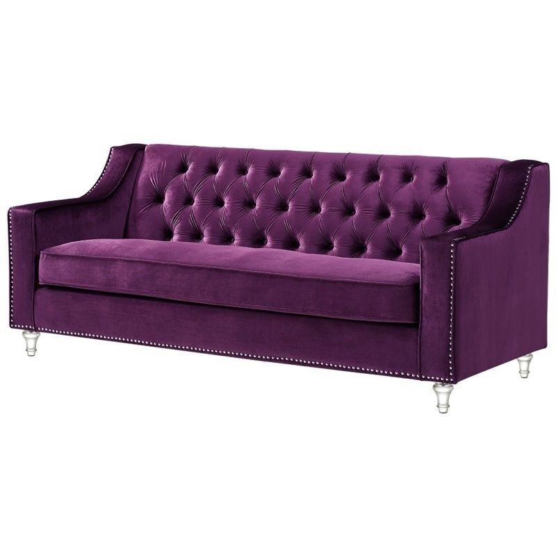 Brika Home Velvet Tufted Sofa in Purple | Homesquare