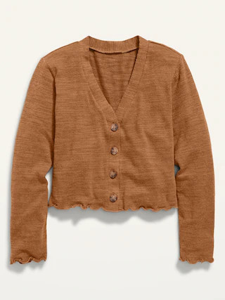 Cropped Slub-Knit Button-Front Cardigan Sweater for Girls | Old Navy (US)