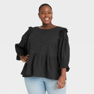 Women's Puff 3/4 Sleeve Embroidered Ruffle Top - Universal Thread™ | Target