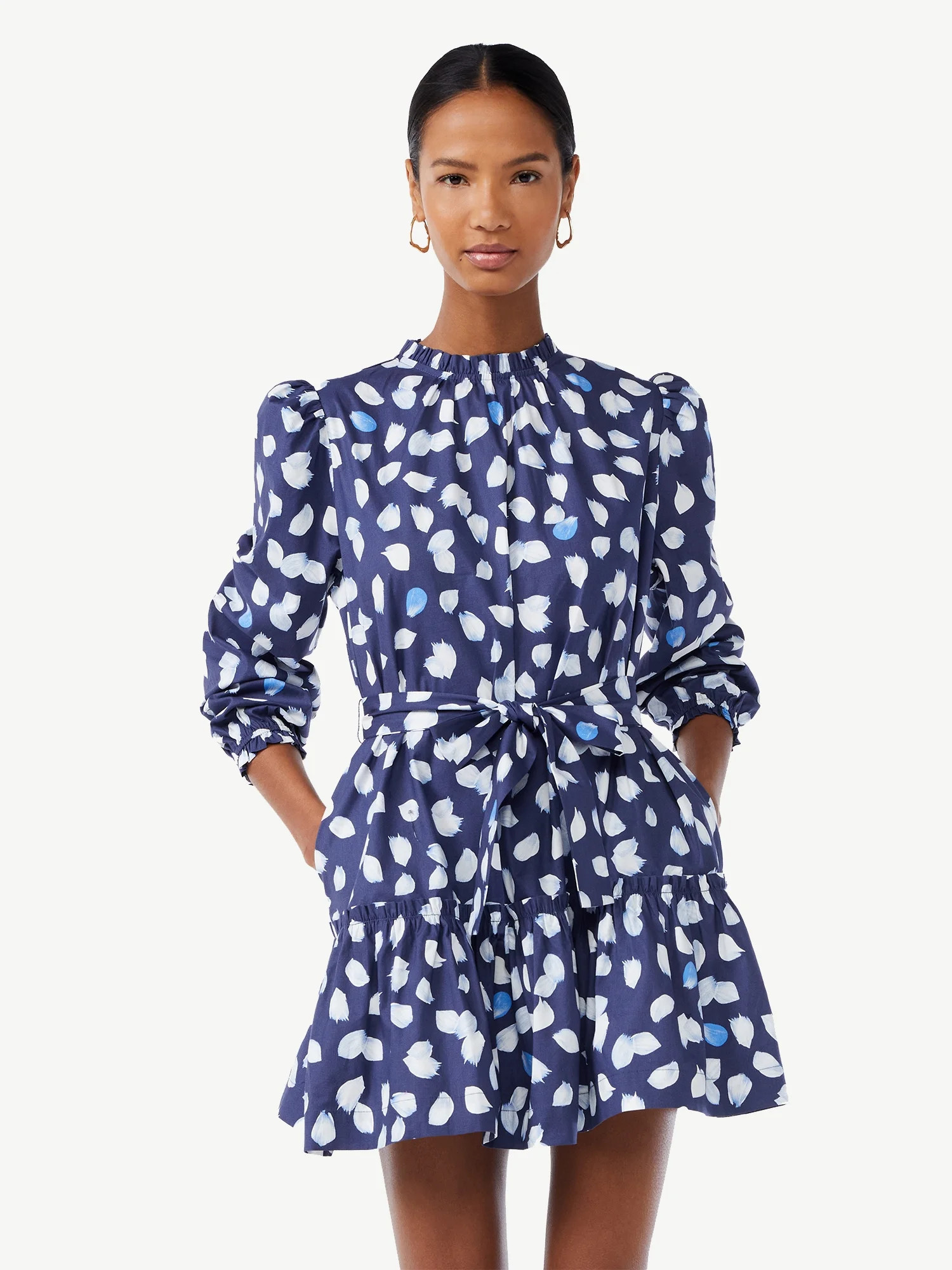 Scoop Women's Mock Neck Tiered Mini Dress | Walmart (US)