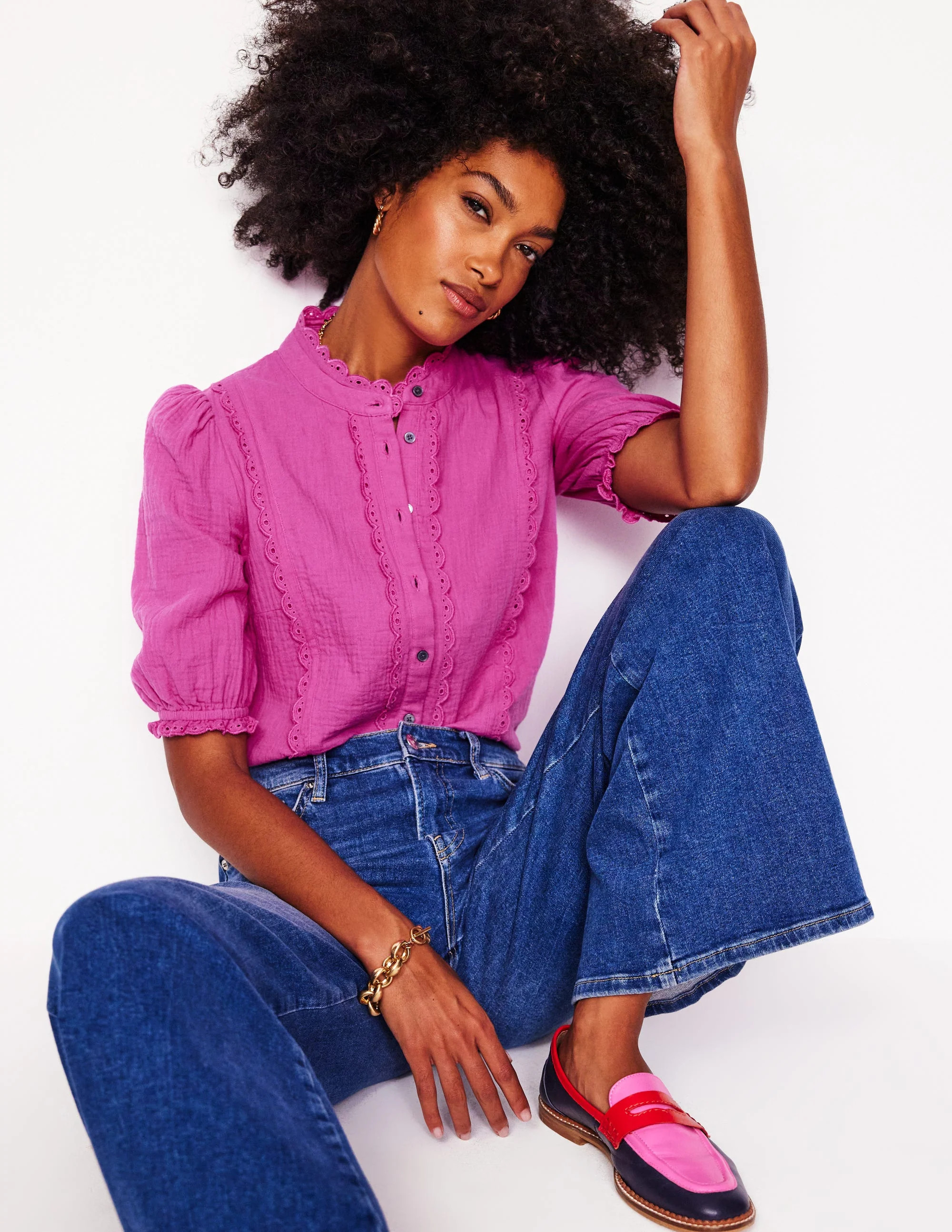 Scallop Double Cloth Top-Cosmos Pink | Boden UK