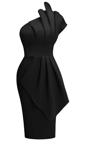 Memoriesea Women's Elegant One Shoulder Pleated Detail Bodycon Party Club Midi Dress Black | Amazon (US)