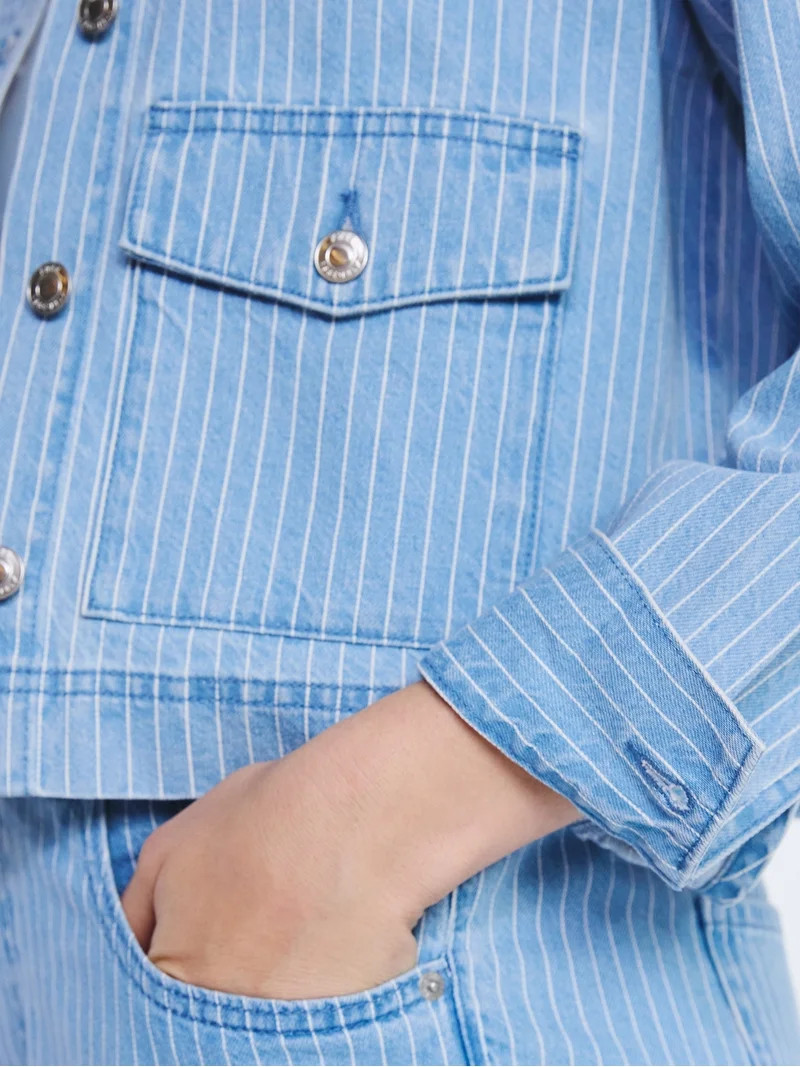 Free Assembly Women's Striped Denim Jacket, Sizes XS-XXL | Walmart (US)