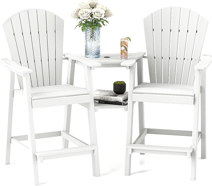 FOOWIN Tall Adirondack Chairs Set of 2,Recycled Poly Balcony Chair with Double Connecting Tray Pa... | Amazon (US)