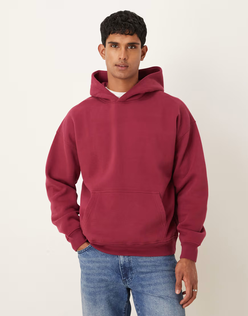 Abercrombie & Fitch essential front pocket hoodie in burgundy-Red | ASOS (Global)