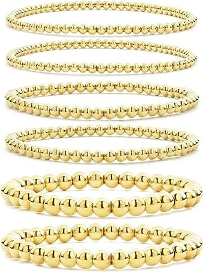 CONRAN KREMIX Pulsera de cuentas de oro para mujer, conjunto de pulsera elástica de cuentas de o... | Amazon (US)