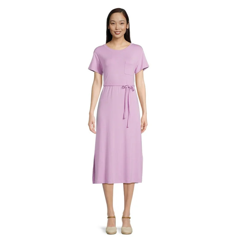 Time and Tru Women's Belted Knit Dress with Side Slits, Sizes XS-XXXL | Walmart (US)