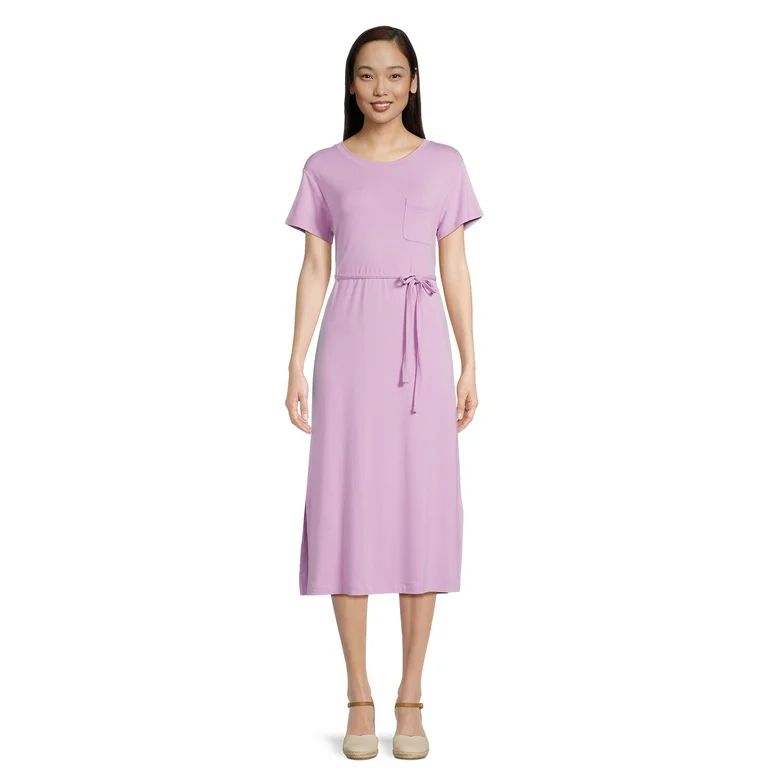 Time and Tru Women's Belted Knit Dress with Side Slits, Sizes XS-XXXL | Walmart (US)