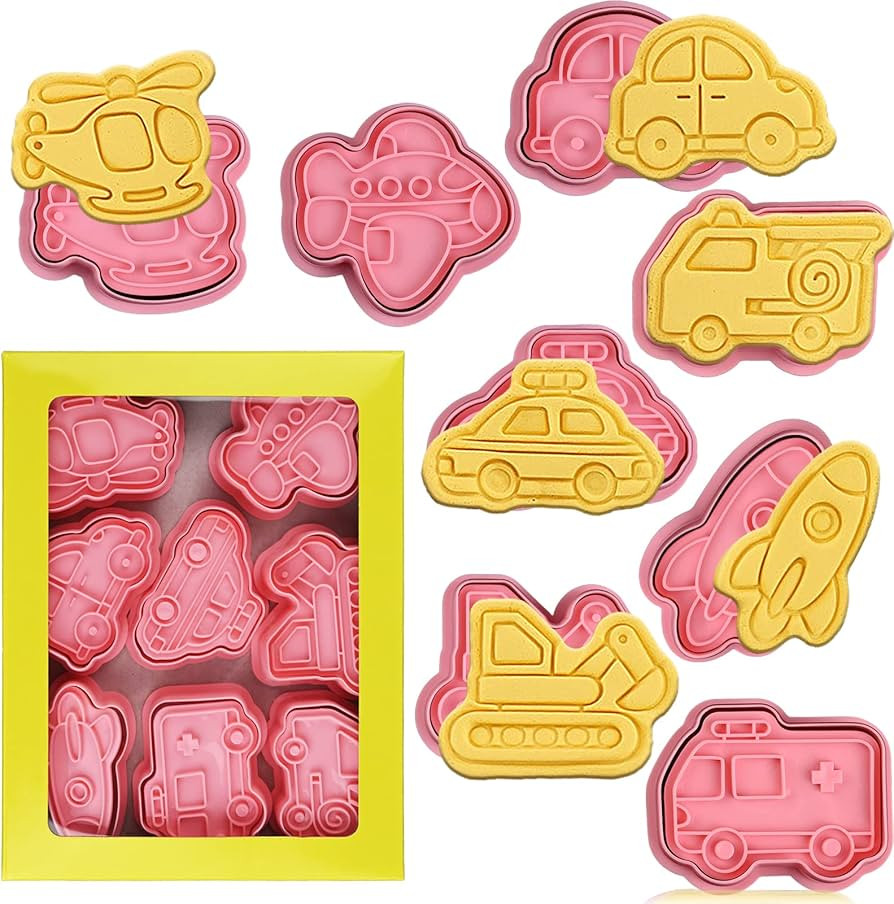 Transportation Vehicle Cookie Cutters With Plunger Stamper,8 Piece Transportation Theme Embossing... | Amazon (US)