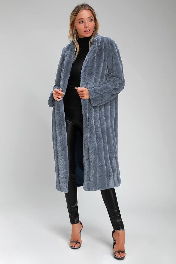 Cozy Queen Slate Blue Faux Fur Long Coat | Lulus (US)