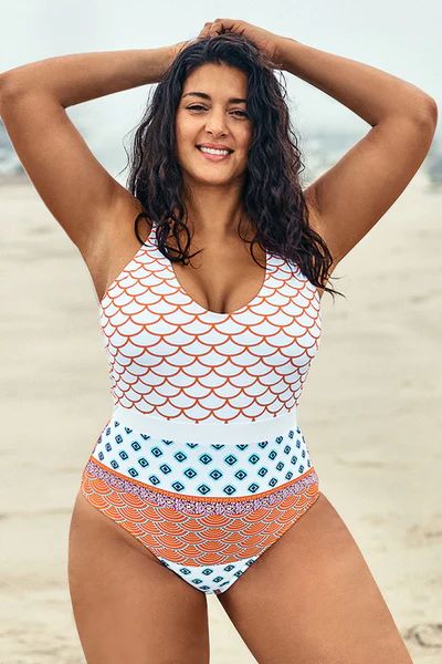 Fish Scales Printed Plus Size One Piece Swimsuit | Cupshe