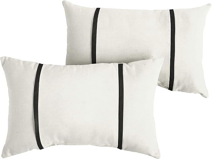Sorra Home Indoor Outdoor Sunbrella Lumbar Pillows, Set of 2, 12 x 18, Canvas Natural Ivory & Can... | Amazon (US)