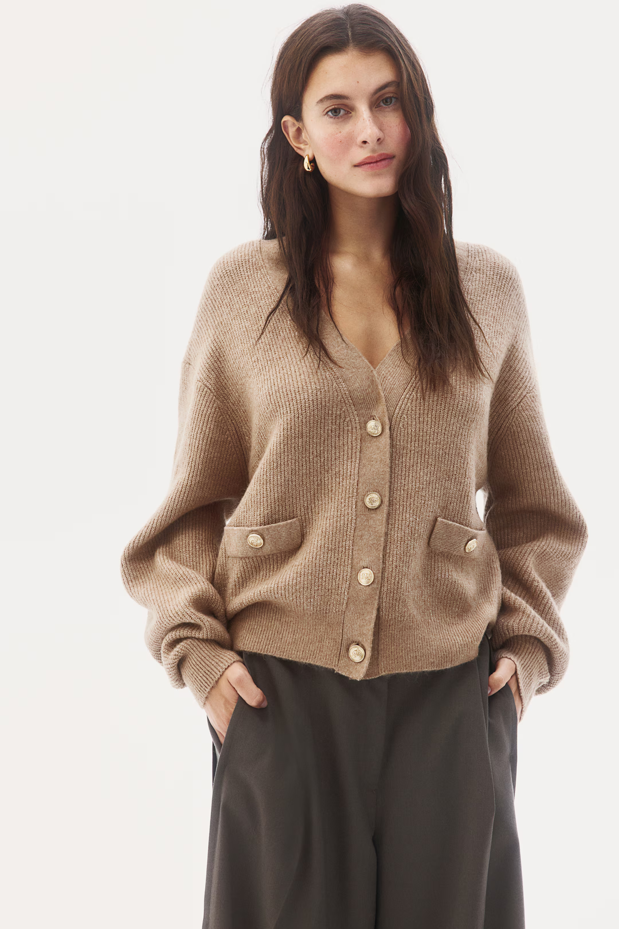 Rib-Knit Cardigan - Beige - Ladies | H&M US | H&M (US + CA)