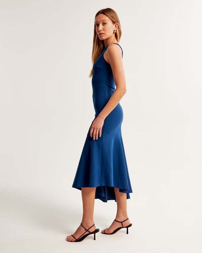 One-Shoulder Asymmetrical Hem Midi Dress | Abercrombie & Fitch (US)