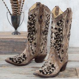 Corral Brown Inlay Floral Embroidery and Studs Boots | Rod's Western Palace/ Country Grace