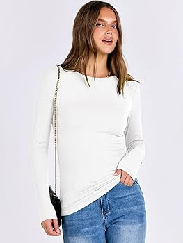 ANRABESS Women Long Sleeve Shirts Rib Knit Slim Fit Tops Basic Tee 2025 Fall Outfits Casual T-Shi... | Amazon (US)
