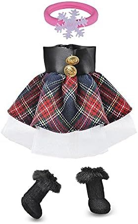 E-TING Santa Couture Clothing for elf Doll (Red-Blue Plaid Dress with Boots) Christmas Decoration | Amazon (US)