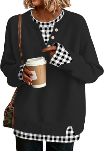 Womens Henley Sweaters Pullover Work Tops Fall Clothes Teacher Outfits | Amazon (US)