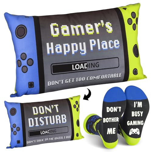 Busy Gaming Life Teen Boys Gift Ideas, Gifts for Teenage Boys, for Teens, Gamer Socks + Throw Pillow Cover | Amazon (US)