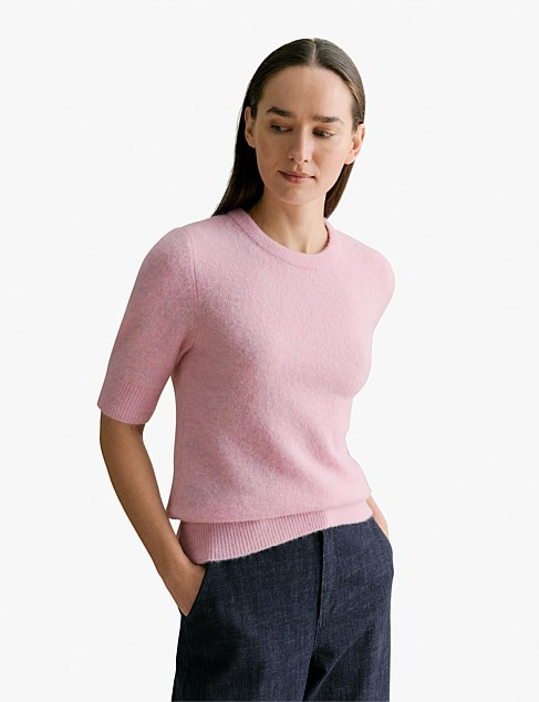 Trenery Alpaca Merino Blend Knit T-shirt Bright Blue | David Jones | David Jones (Australia & New Zealand)