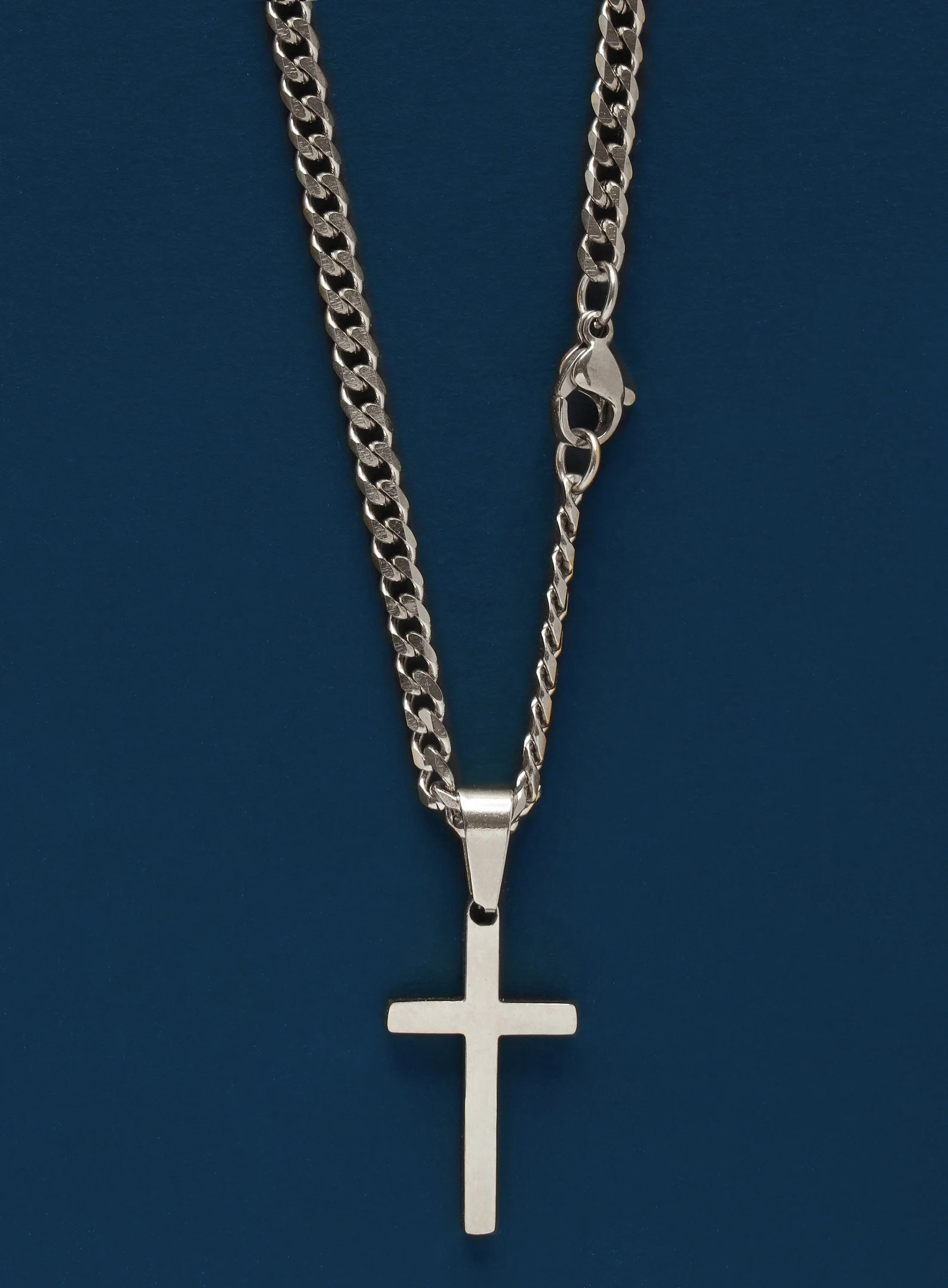 Waterproof Silver Cross Necklace for Men / 316L Stainless Steel, Short or Long Cuban Link Style C... | Etsy (US)