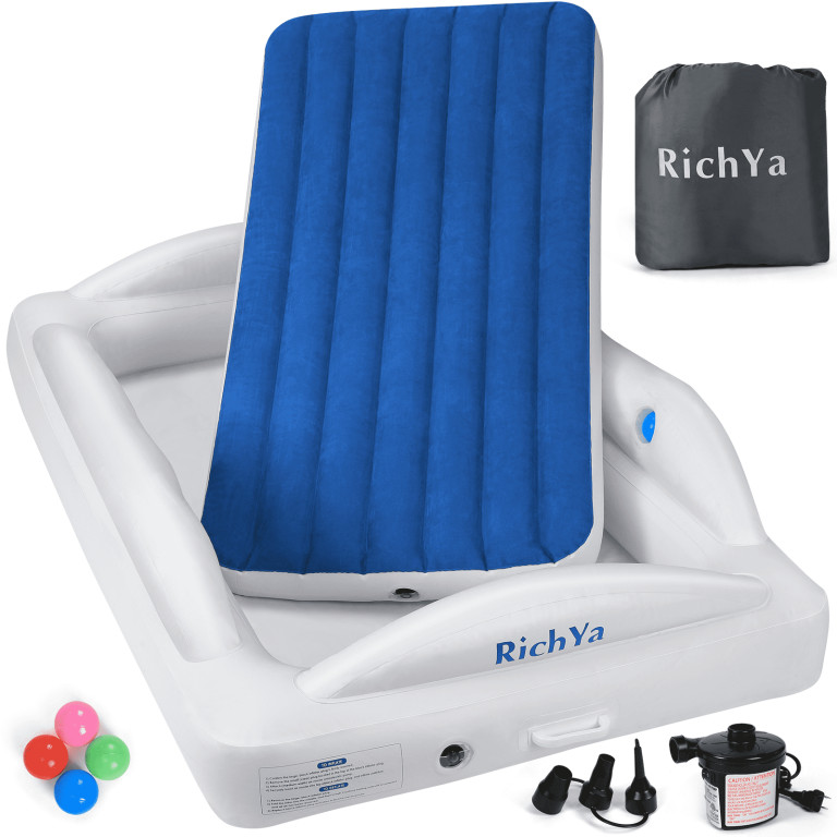 RichYa Inflatable Toddler Travel Bed 62x40x12 with 4 Safety Bumpers, Portable Toddler Bed,Dark Bl... | Walmart (US)
