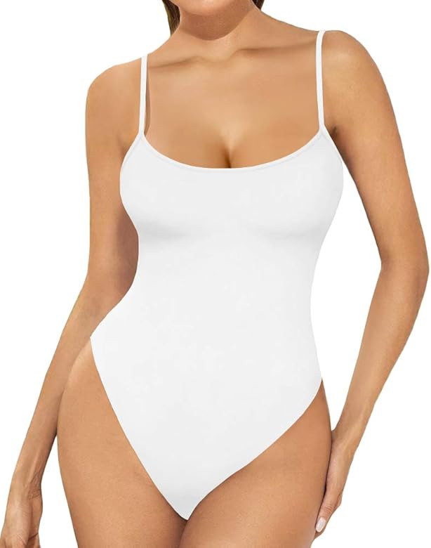 MANGOPOP Women's Camisole Shirts / Strappy Sleeveless Halter Neck Racerback Tank Tops Bodysuit (R... | Amazon (US)