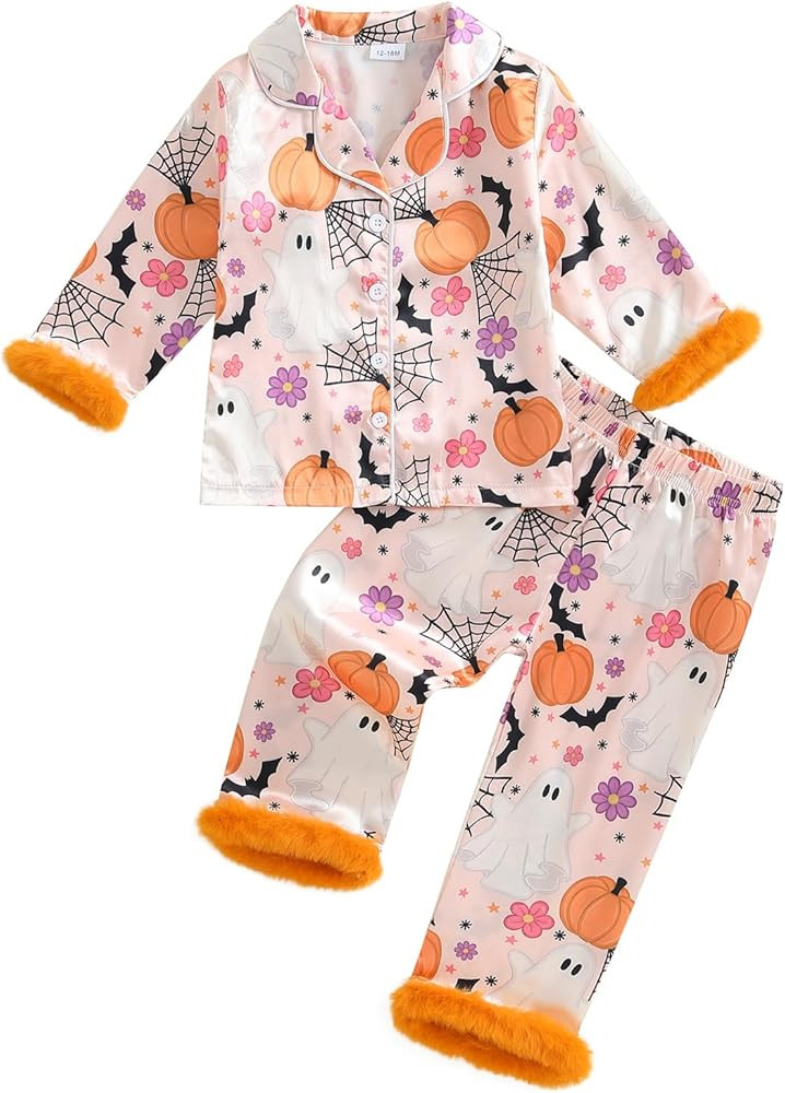 Kuriozud Kids Toddler Girl Christmas Pajamas Fuzzy Trim Long Sleeve Button Down Shirt Top and Pan... | Amazon (US)