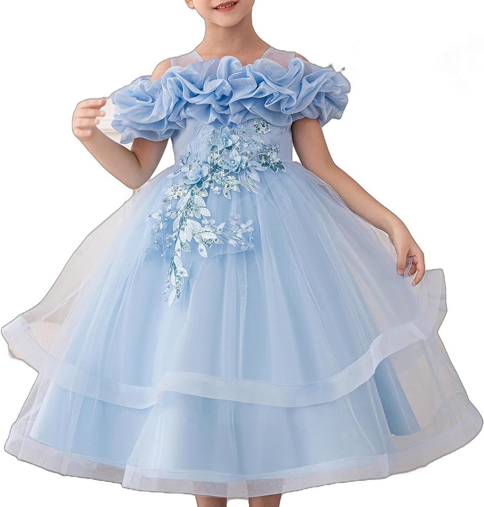 Girls' Special Occasion Dresses with Cloud Shoulder Design, Mid-Length Easter Dress for Girls | Amazon (US)