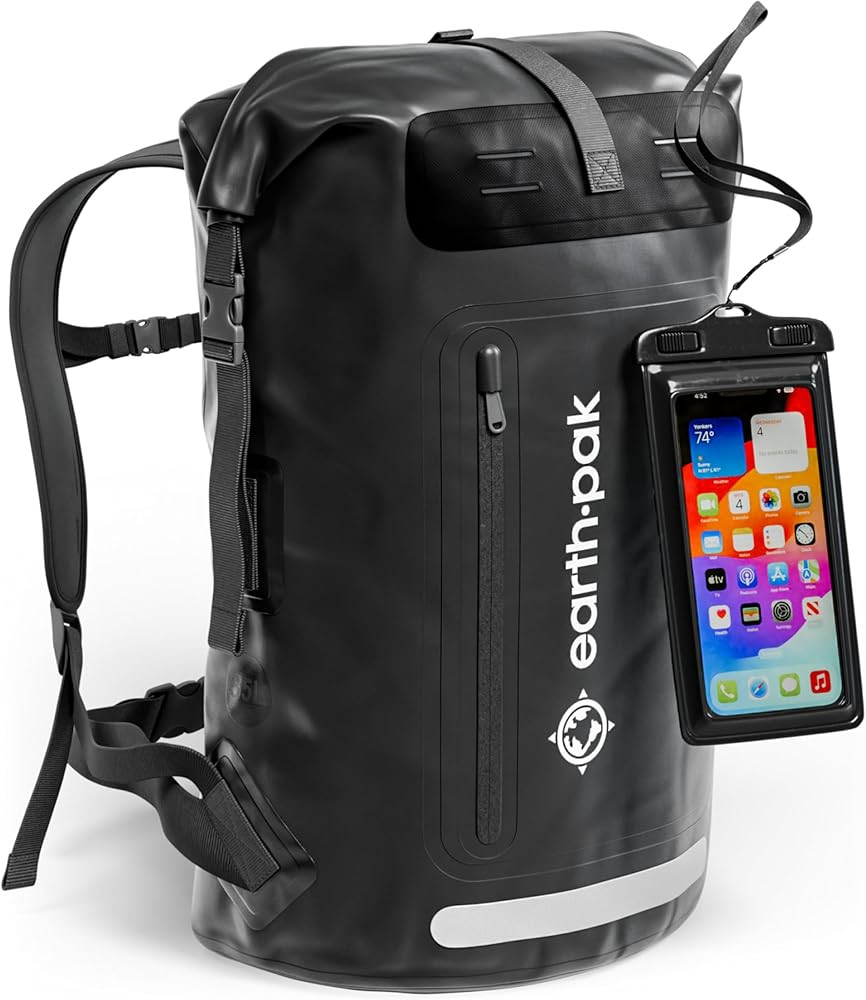 Earth Pak Waterproof Backpack - Heavy Duty Hiking Backpack - Roll-Top Closure Bag - Cushioned Dry... | Amazon (US)